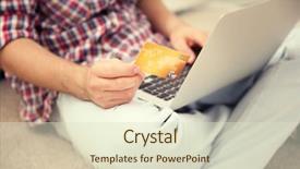  Presentation with cyber credit card crime - Theme enhanced with commerical carpet - man hands using credit card background and a soft green colored foreground