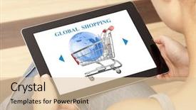  Presentation with global laptop - Amazing presentation theme having commerical carpet - woman using laptop with online backdrop and a lemonade colored foreground