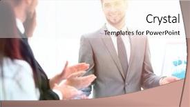  Presentation with speaker - Slides with commission plan - business team applauding the speaker background and a white colored foreground