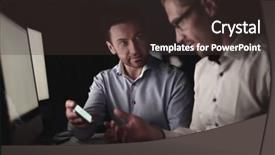  Presentation with smartphone - Colorful slide set enhanced with commission plan - close up two business men backdrop and a tawny brown colored foreground