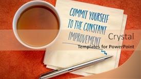  Presentation with goal setting - Amazing PPT layouts having commit-yourself-to-constant-improvement backdrop and a coral colored foreground