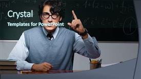  Presentation with math teacher - Theme having committed solutions - young math teacher in front background and a  colored foreground