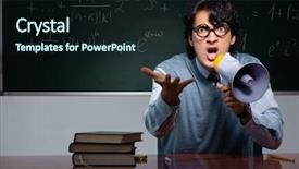  Presentation with math teacher - PPT theme featuring committed solutions - young math teacher in front background and a  colored foreground