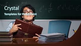  Presentation with math teacher - Slide set featuring committed solutions - young math teacher in front background and a  colored foreground