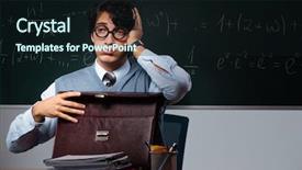  Presentation with math teacher - PPT theme with committed solutions - young math teacher in front background and a wine colored foreground