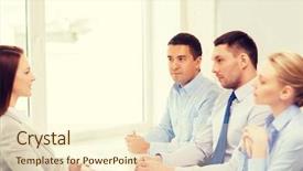  Presentation with job interview - Amazing presentation theme having committee - business career and office concept backdrop and a cream colored foreground