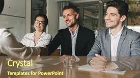  Presentation with partners - Slides featuring committee - three business partners in office background and a violet colored foreground