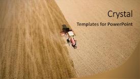  Presentation with track field throwing - Slide deck having commodities - aerial view of ploughed field background and a coral colored foreground