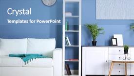  Presentation with room - Slides with commodities - room interior with commode bookcase background and a teal colored foreground