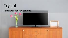  Presentation with wide - Slide set consisting of commodities - wide screen tv on wooden background and a light gray colored foreground