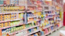  Presentation with grocery - PPT theme having commodity markets - defocused image of shelf background and a coral colored foreground