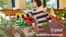  Presentation with elderly - Presentation design enhanced with commodity markets - elderly woman buying fresh vegetables background and a tawny brown colored foreground