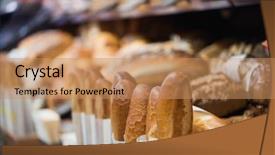  Presentation with blueberry bread - Audience pleasing theme consisting of commodity markets - focus on shelves with bread backdrop and a coral colored foreground