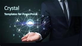  Presentation with baking concept on dark - PPT theme enhanced with common cofre - businessman holding networking connection concept background and a  colored foreground