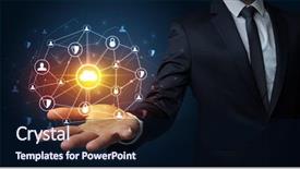  Presentation with networking - Amazing slide deck having common cofre - businessman holding networking connection concept backdrop and a  colored foreground