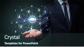  Presentation with connection - PPT theme featuring common cofre - businessman holding networking connection concept background and a  colored foreground