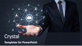  Presentation with baking concept on dark - Slides featuring common cofre - businessman holding networking connection concept background and a  colored foreground