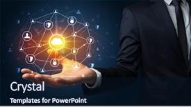  Presentation with networking - Presentation theme having common cofre - businessman holding networking connection concept background and a navy blue colored foreground