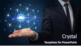  Presentation with networking - Cool new slides with common cofre - businessman holding networking connection concept backdrop and a  colored foreground