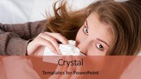  Presentation with common cold - Theme featuring common cold - beautiful caucasian woman in bed background and a red colored foreground