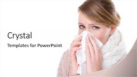  Presentation with full length portrait two men women brown sweater - Presentation theme featuring common cold - full isolated portrait background and a sky blue colored foreground