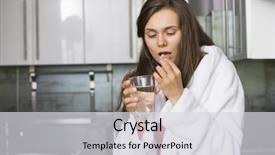  Presentation with medicine - PPT theme enhanced with common cold - ill woman taking medicine background and a light gray colored foreground