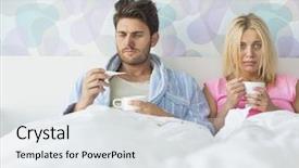  Presentation with cold coffee - Slides having common cold - sad couple holding coffee mugs background and a white colored foreground