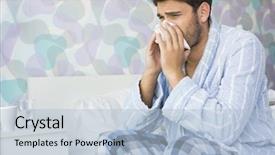  Presentation with tissue paper - Presentation theme enhanced with common cold - sick man blowing his nose background and a light blue colored foreground