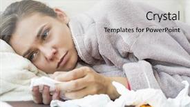  Presentation with medicines - Colorful slide deck enhanced with common cold - sick woman with tissue backdrop and a light gray colored foreground