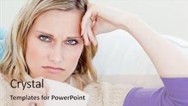  Presentation with common cold - Beautiful presentation featuring common cold - unhappy sick woman holding tissues backdrop and a coral colored foreground