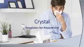  Presentation with common cold - Cool new presentation theme with common cold - young ill man blowing nose backdrop and a sky blue colored foreground