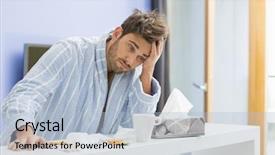  Presentation with tissue - Beautiful PPT theme featuring common cold - young ill man with coffee backdrop and a light blue colored foreground