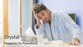  Presentation with cold coffee - Theme consisting of common cold - young ill man with coffee background and a lemonade colored foreground