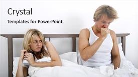  Presentation with common cold - Audience pleasing presentation design consisting of common cold cough - scared woman looking at man backdrop and a sky blue colored foreground