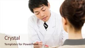  Presentation with asian doctor - Theme with common labs - asian young medical doctor isolated background and a  colored foreground