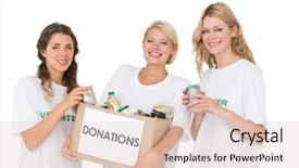  Presentation with donation - PPT layouts having commu - portrait of three smiling young background and a lemonade colored foreground