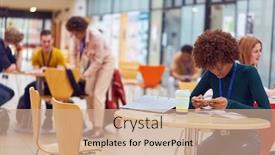  Presentation with college campus - Cool new presentation theme with communal-area-of-busy-college backdrop and a coral colored foreground