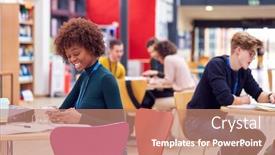  Presentation with college campus - Amazing slides having communal-area-of-busy-college backdrop and a coral colored foreground