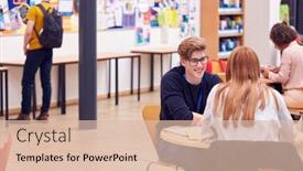  Presentation with students on campus - Colorful theme enhanced with communal-area-of-busy-college backdrop and a lemonade colored foreground
