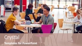  Presentation with college campus - PPT layouts consisting of communal-area-of-busy-college background and a coral colored foreground