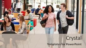  Presentation with college campus - Presentation design consisting of communal area of busy college background and a soft green colored foreground