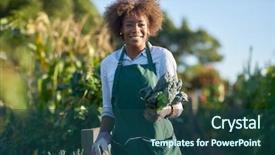  Presentation with community garden - Presentation design having communalism - african american woman holding freshly background and a ocean colored foreground