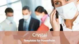  Presentation with communicable disease - Colorful presentation theme enhanced with communicable disease - attractive woman in protective mask backdrop and a coral colored foreground