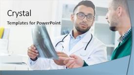  Presentation with communicable disease - Audience pleasing PPT theme consisting of communicable disease - confident radiologist showing results backdrop and a light gray colored foreground