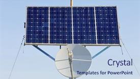  Presentation with satellite communication - Presentation consisting of communicate production enviorment - small photovoltaic panel and satellite background and a light blue colored foreground