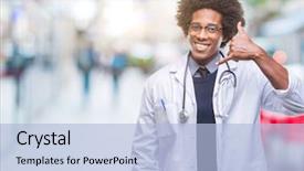  Presentation with afro - Slide set with communication - afro american doctor man background and a light blue colored foreground