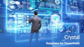  Presentation with data - Audience pleasing PPT theme consisting of communication - businessman searching for big data backdrop and a teal colored foreground