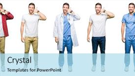  Presentation with young man on the phone - Colorful slides enhanced with communication - collage of attractive young man backdrop and a light blue colored foreground