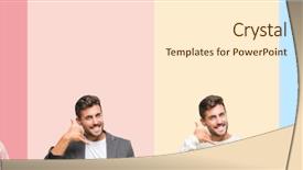  Presentation with hand shake telephone - Audience pleasing presentation theme consisting of communication - collage of handsome young man backdrop and a cream colored foreground