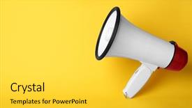  Presentation with electronic communication - Beautiful PPT theme featuring communication - electronic megaphone on color background backdrop and a yellow colored foreground